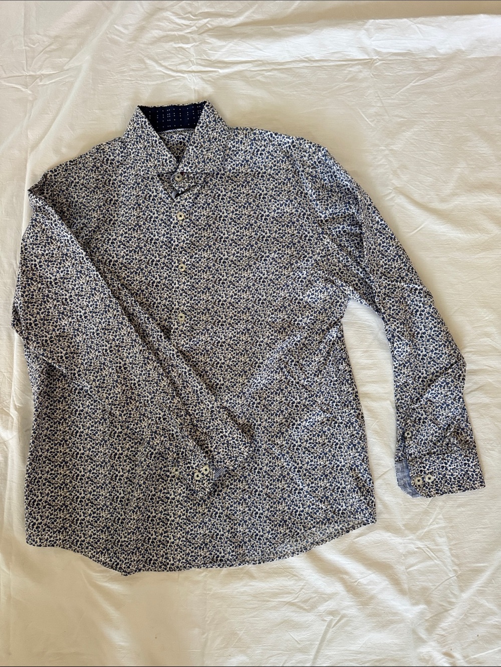 Men's Blue Micro-Floral Dress Shirt - Unbranded